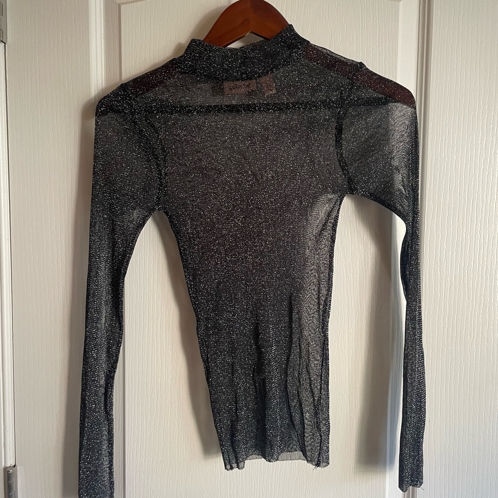 Black mesh mock neck with silver - XS